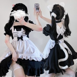 Black & White Cat Maid Sweet Lolita 4pc Set (UN116)